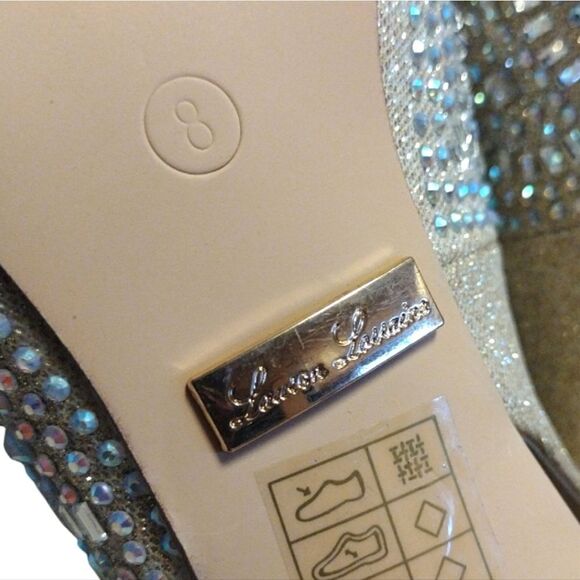Lauren Lorraine Rachel Nude Crystal Shimmer Sling Back Heels Size 8 NIB - Picture 13 of 16